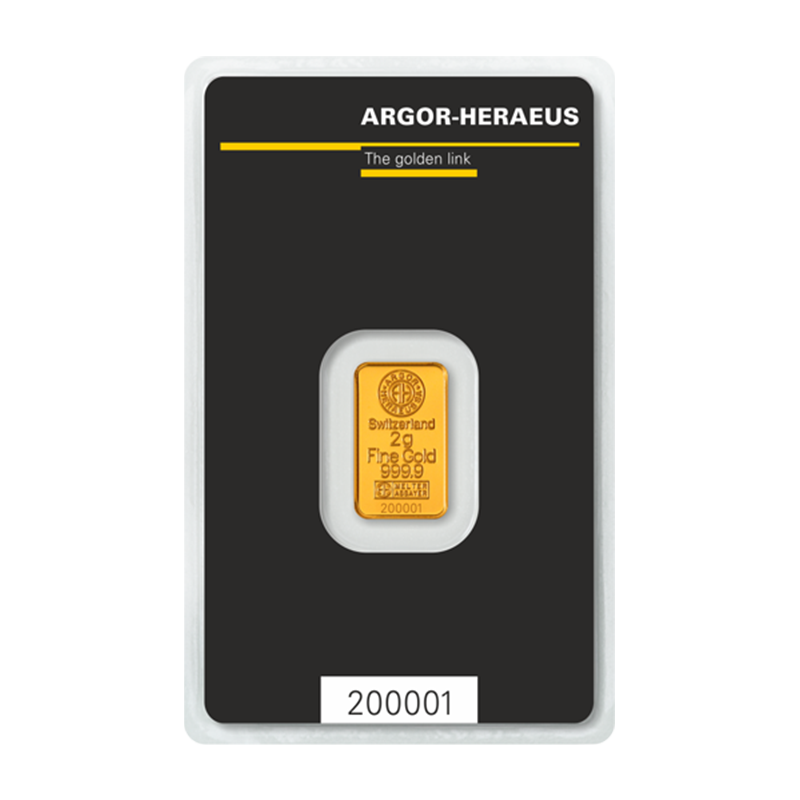 Goldbarren - 2 g .9999 ARGOR-HERAEUS