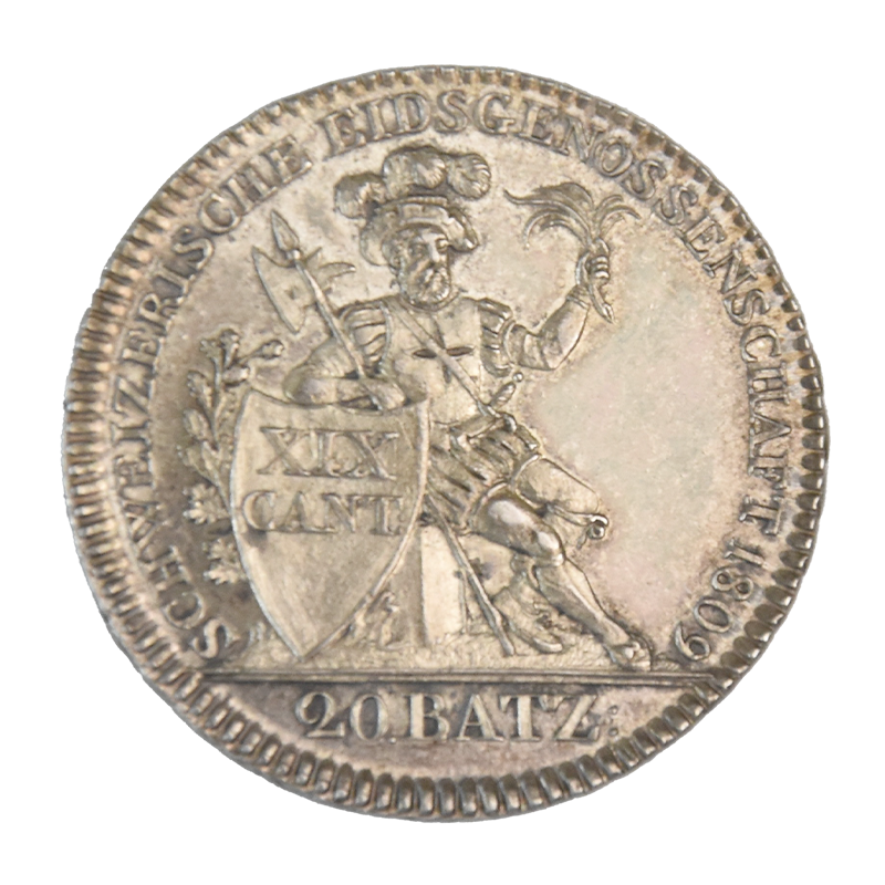 Schweiz Kanton Aargau 20 Batzen (Ag) 1809