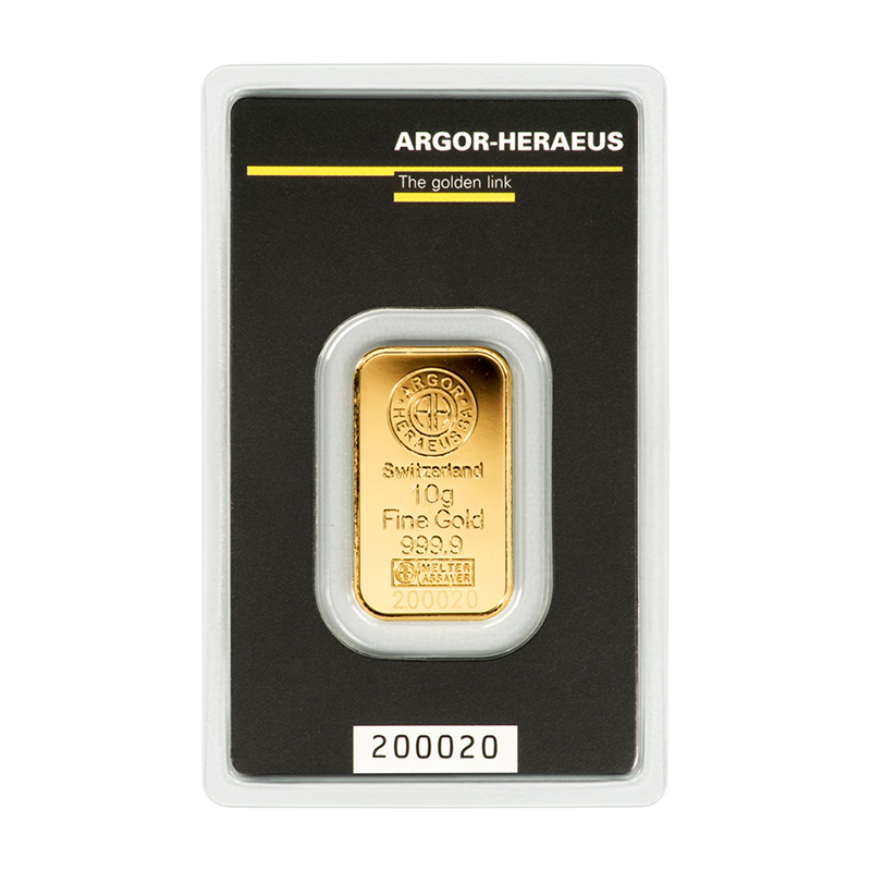 Goldbarren - 10 g .9999 ARGOR-HERAEUS