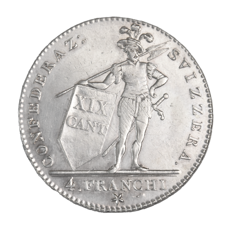 Schweiz Kanton Tessin 4 Franken Neutaler (Ag) 1814
