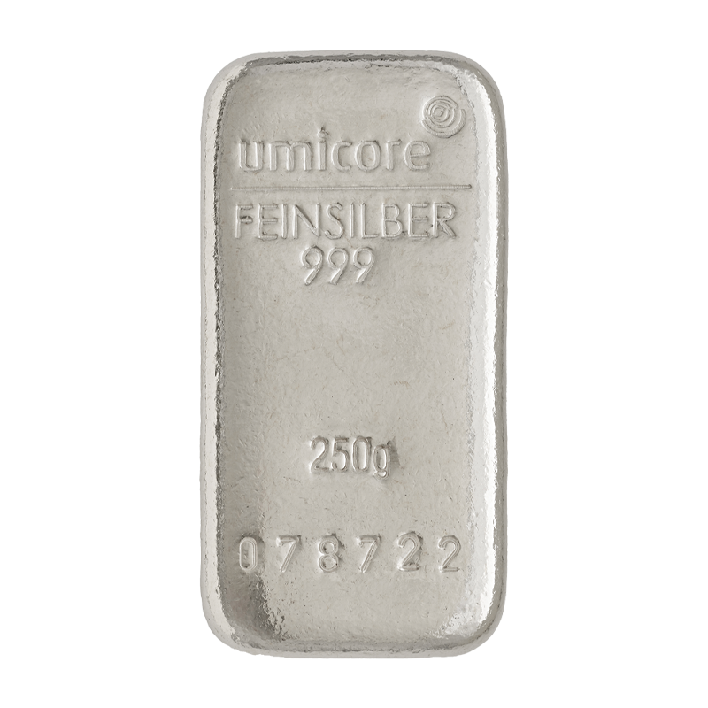 Silberbarren Umicore - 250 g .999 gegossen LBMA