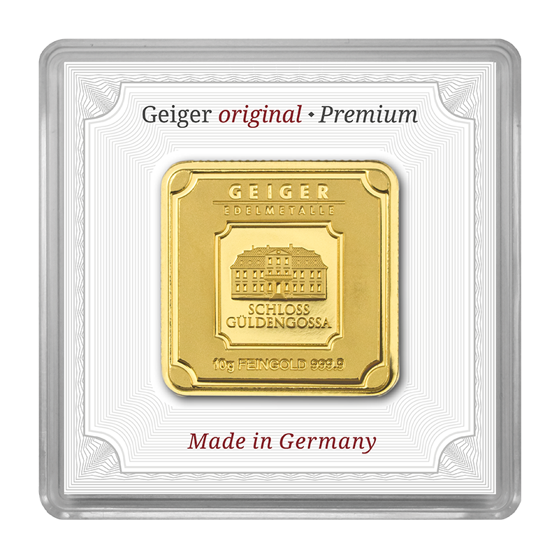 Goldbarren Geiger original - 10 g .9999 quadratisch in Kapsel